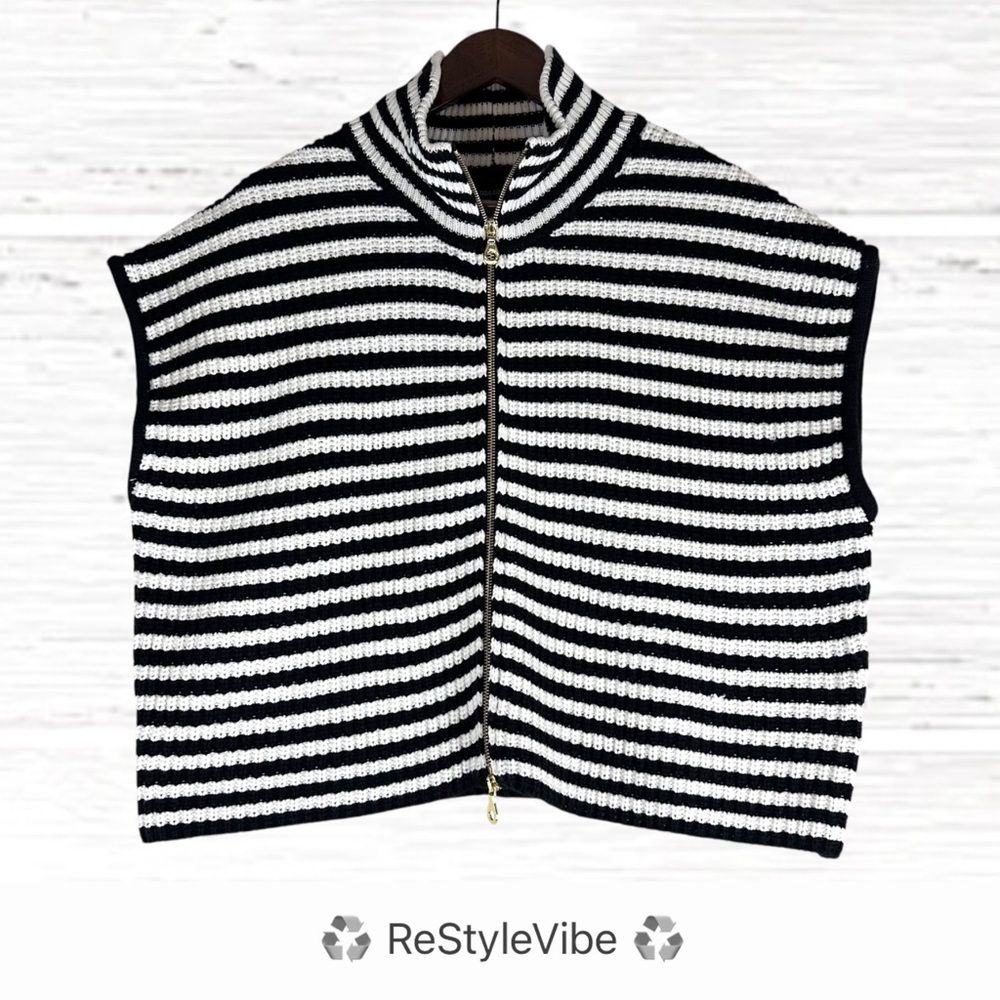 BROADWAY 38 Women’s Size XL Sweater Cardigan Gold Zipper Striped Cropped